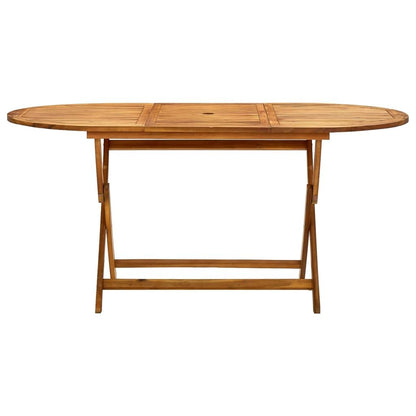 Table de Jardin Pliante en Bois D'acacia, Table de Salle à Manger Ovale Extérieur avec Trou de Parasol