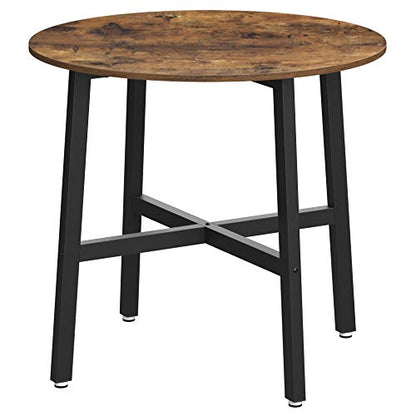 Table à Manger, Table de Cuisine Ronde, pour Salon, Bureau, 80 x 75 cm (Diamètre x H), Style Industriel, Marron Rustique et Noir d'Encre KDT080B01 - TABLE BOIS