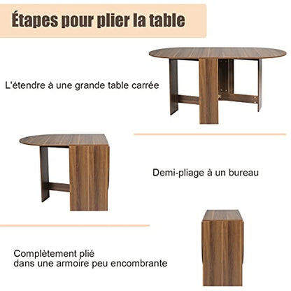 Table Extensible Salle à Manger pour 4-7 Personnes, Table Ronde Extensible Style Moderne avec 2 Rallonges Table Pliante Cuisine en Panneaux de Particules, 45-163 x 80 x75 cm - TABLE BOIS