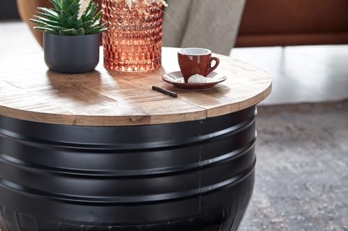 Table Basse Mango en Bois Massif/Metal Noir 60 x 41 x 60 cm | Table d'appoint de Style Moderne | Table de Salon avec Espace de Stockage Rond - TABLE BOIS