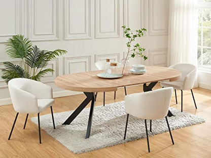 Table à Manger Extensible 4 à 8 Personnes en MDF et Acier - Naturel Clair et Noir