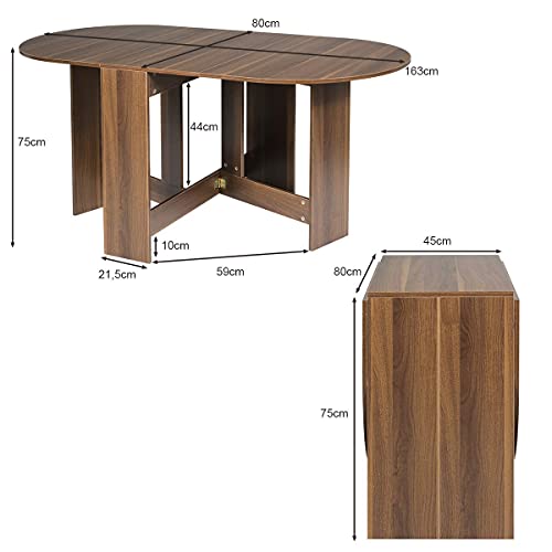 Table Extensible Salle à Manger pour 4-7 Personnes, Table Ronde Extensible Style Moderne avec 2 Rallonges Table Pliante Cuisine en Panneaux de Particules, 45-163 x 80 x75 cm - TABLE BOIS