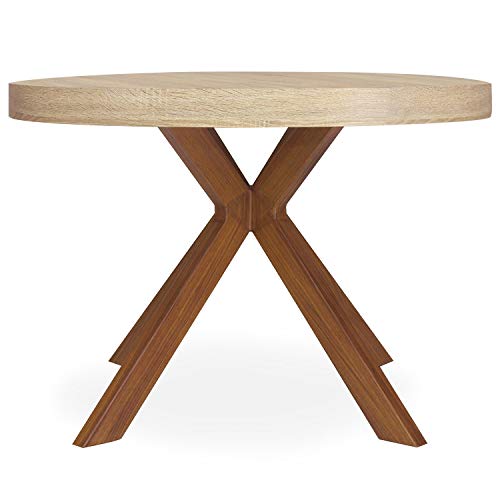 Table a Manger avec Pied de Table Metal | Table Ronde Extensible Salle a Manger ou Cuisine avec Pied Central| Bois, Metal | Myriade |Diamètre 110 cm x H75 cm Dépliée: L110 x P160-210-260 x H75 - TABLE BOIS