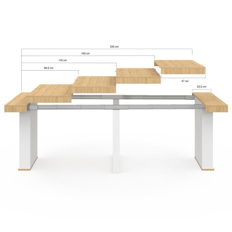 Table Console Extensible 10 Personnes 235 cm Bois et Blanc