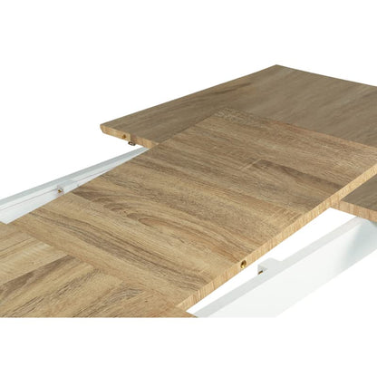 Table scandinave Extensible Rectangle Inga 6-8 Personnes Plateau Bois Pieds Blancs 160-200 cm