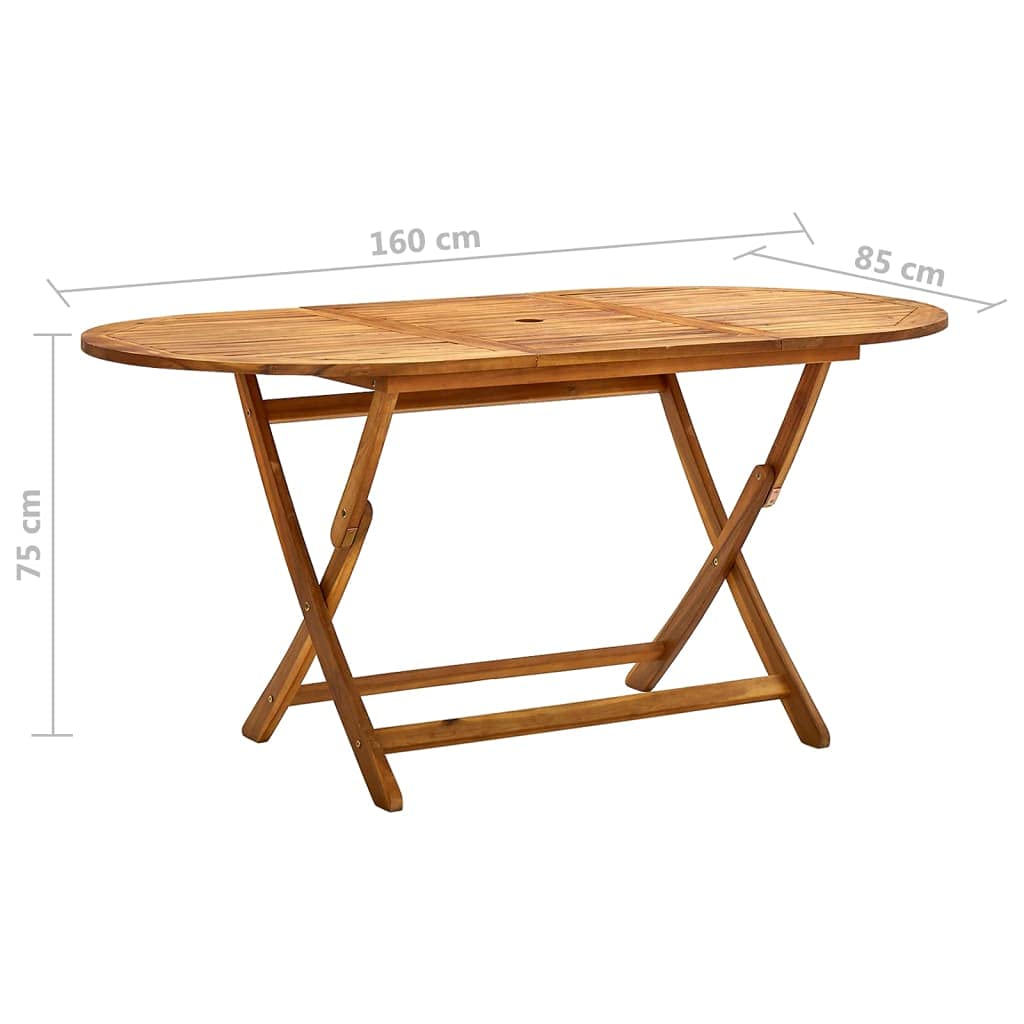 Table de Jardin Pliante en Bois D'acacia, Table de Salle à Manger Ovale Extérieur avec Trou de Parasol