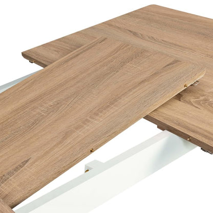 Table scandinave Extensible Rectangle Inga 6-8 Personnes Plateau Bois Pieds Blancs 160-200 cm