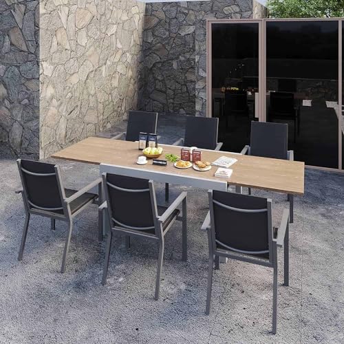 Table de Jardin Exterieur,Aluminium Extensible 80/160cm Table a Manger de Jardin,Imperméable,Antirouille et Résistant Aux Rayures,Beige