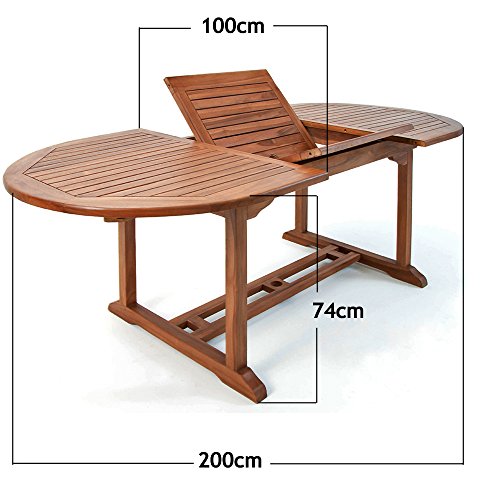 Table de Jardin Vanamo en Bois d'eucalyptus 200x100x74cm Table Extensible avec rallonge pour extérieur terrasse