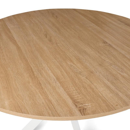 Table à Manger Ronde Alix 4-6 Personnes Pied araignée Bois et Blanc 110 cm - TABLE BOIS