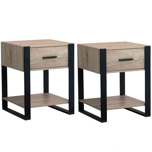 Lot de 2 Tables de Chevet 1 tiroir Bois et Noir