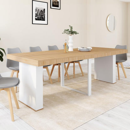 Table Console Extensible 10 Personnes 235 cm Bois et Blanc