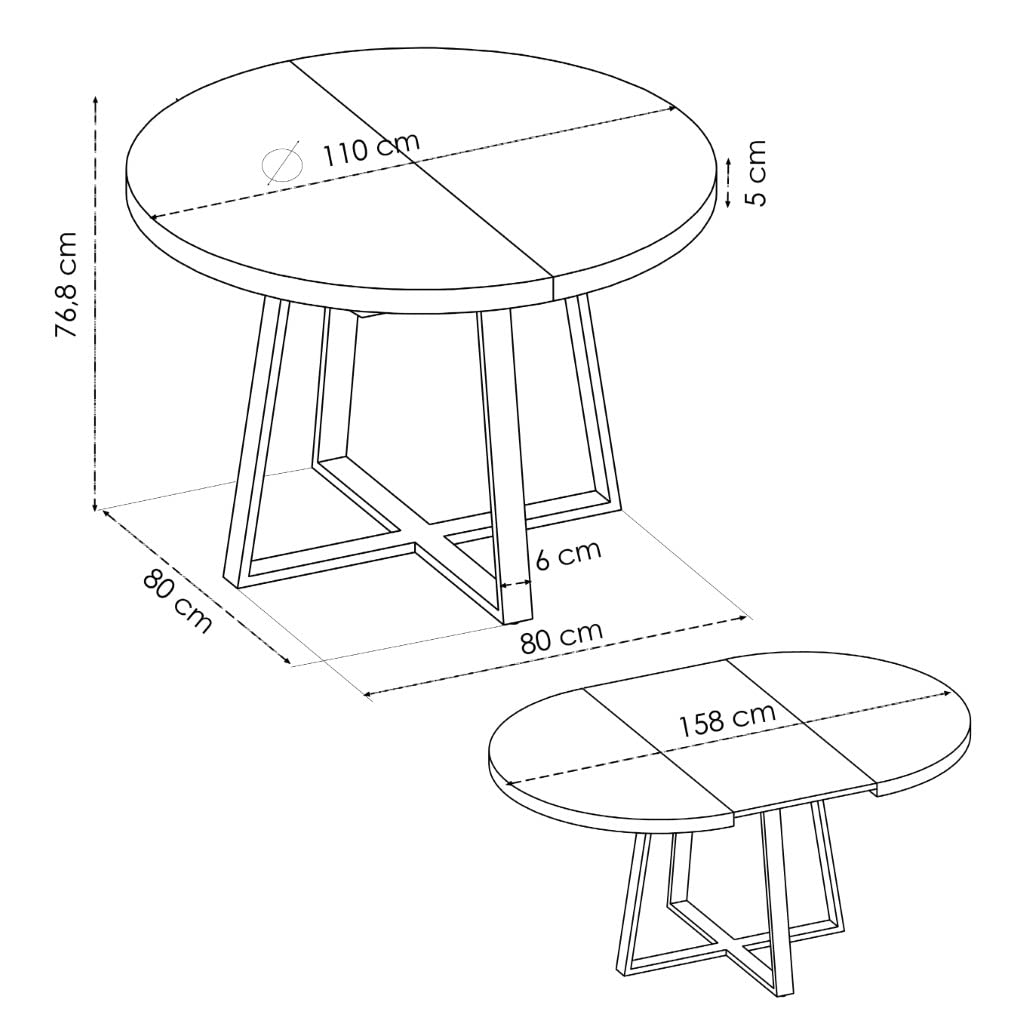 Table de salle à manger ronde extensible, mélaminé, nordique, 77 x 110-158 cm - TABLE BOIS