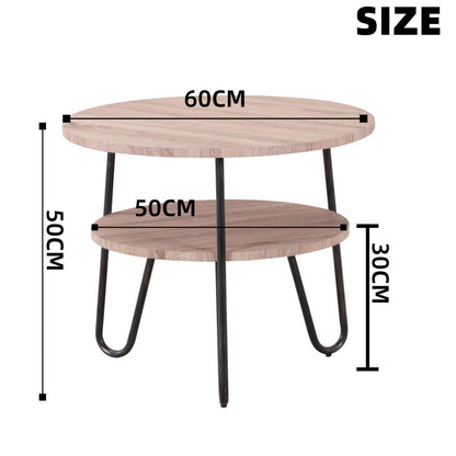 Table Basse Ronde Petite Table à 2 étages Table d 'appoint Bois Bout de Canap de Salon 60x60x50cm - TABLE BOIS