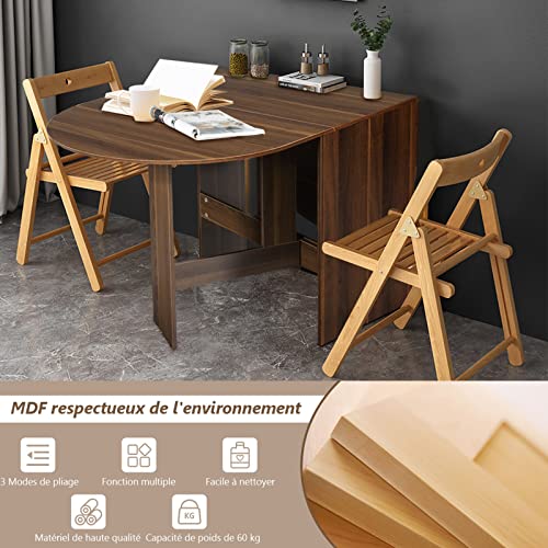 Table Extensible Salle à Manger pour 4-7 Personnes, Table Ronde Extensible Style Moderne avec 2 Rallonges Table Pliante Cuisine en Panneaux de Particules, 45-163 x 80 x75 cm - TABLE BOIS