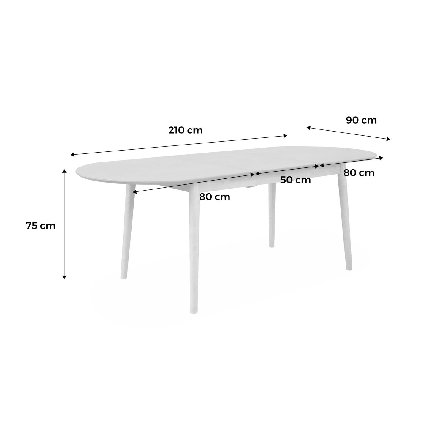 Table à manger extensible ovale en bois - 6 à 8 Places, 160 à 210 cm