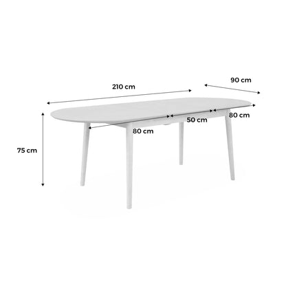 Table à manger extensible ovale en bois - 6 à 8 Places, 160 à 210 cm