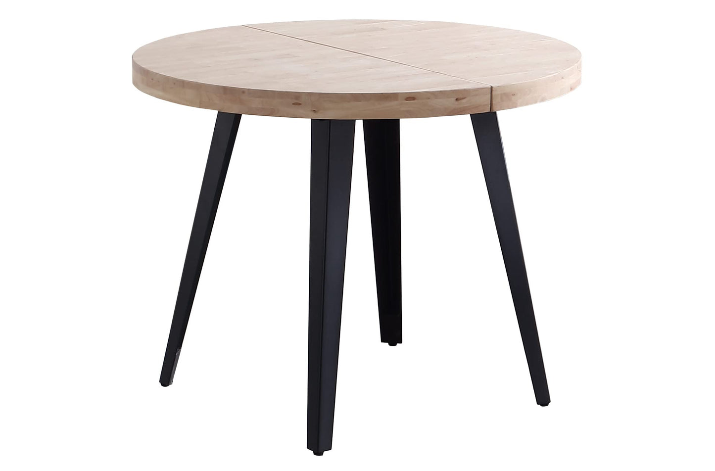 Table à Manger Ronde Extensible en Bois Coloris chêne Nordique Pieds Noir - diamètre 100-180 x Hauteur 76 cm