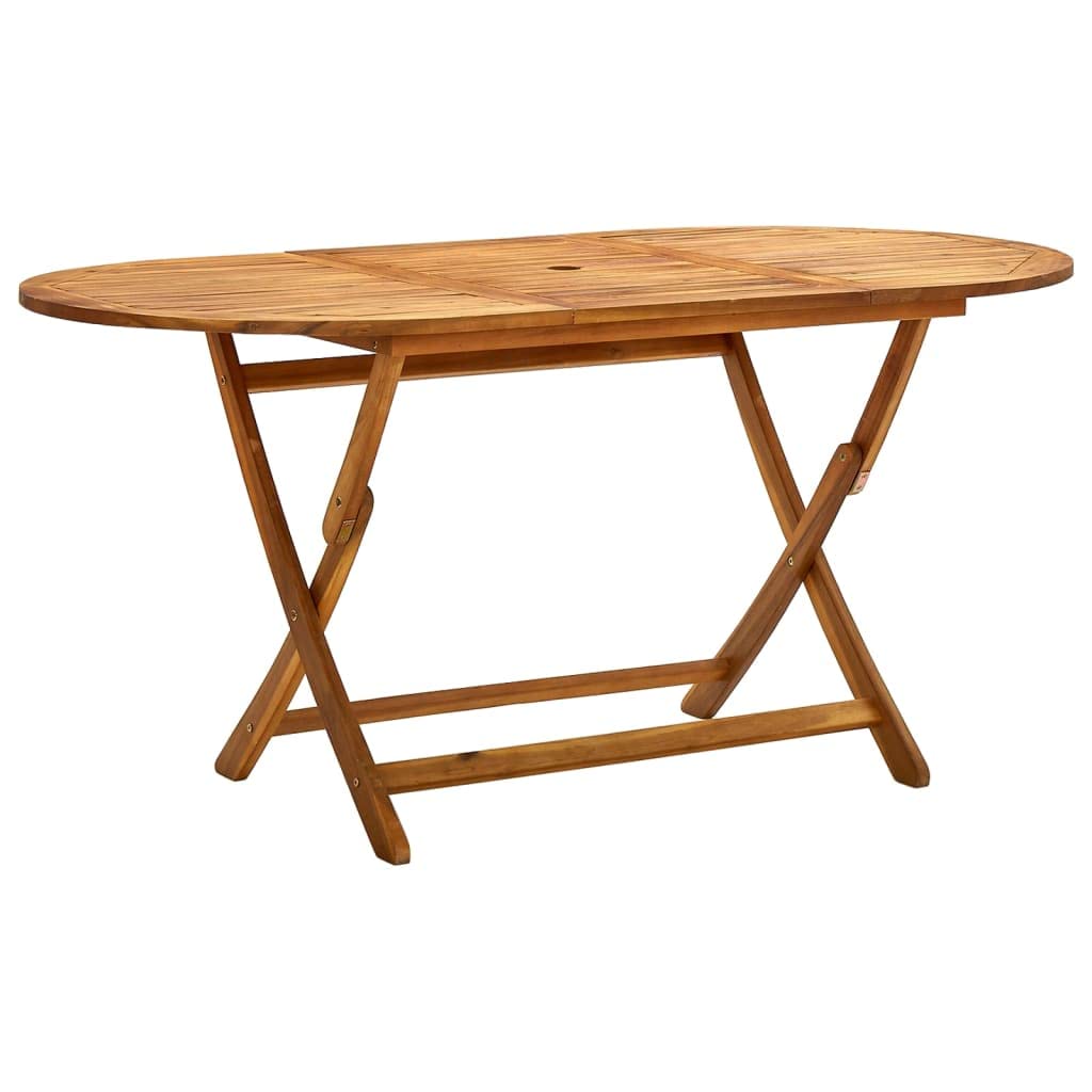 Table de Jardin Pliante en Bois D'acacia, Table de Salle à Manger Ovale Extérieur avec Trou de Parasol