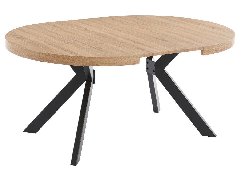 Table à Manger Extensible 4 à 8 Personnes en MDF et Acier - Naturel Clair et Noir