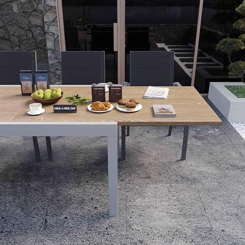 Table de Jardin Exterieur,Aluminium Extensible 80/160cm Table a Manger de Jardin,Imperméable,Antirouille et Résistant Aux Rayures,Beige