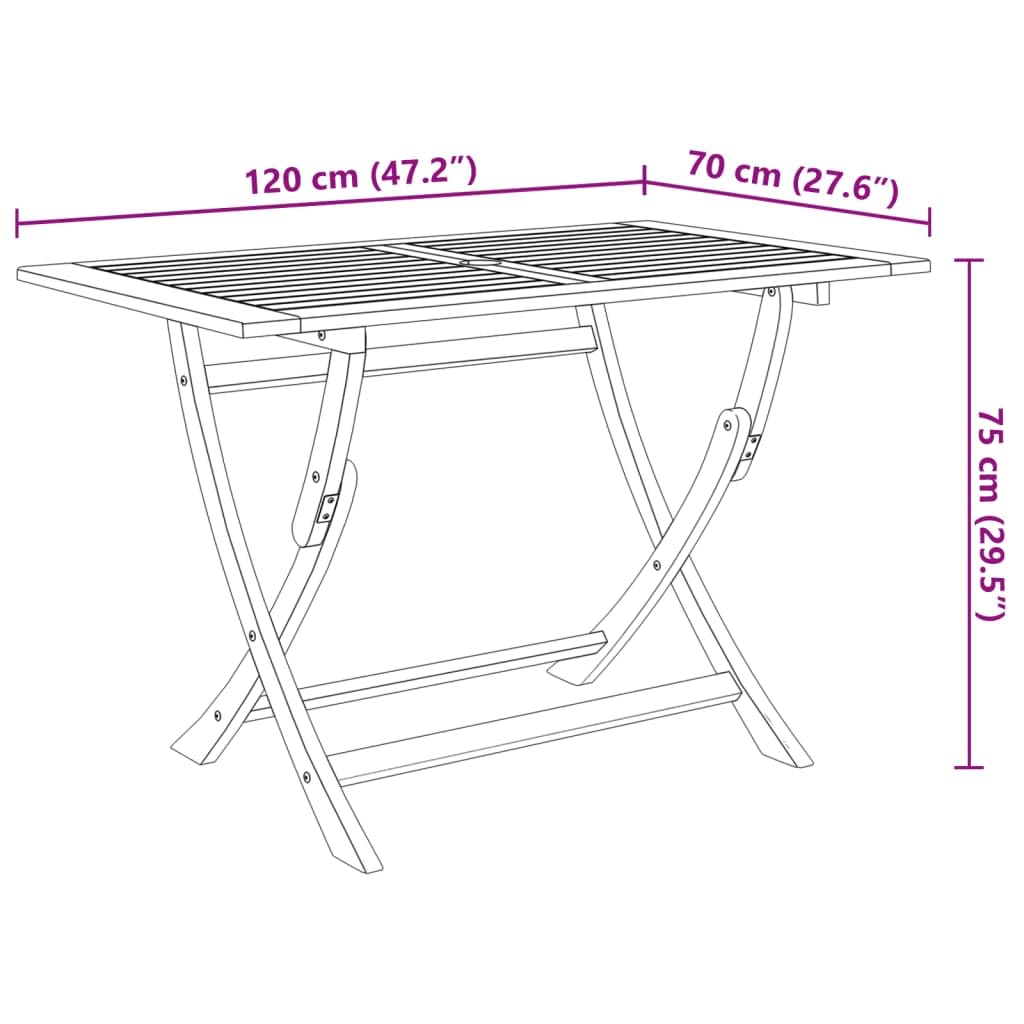 Table de Jardin Pliable Table de Salle à Manger de Patio Meuble d'Extérieur Terrasse Véranda 120x70x75 cm Bois d'Acacia Massif