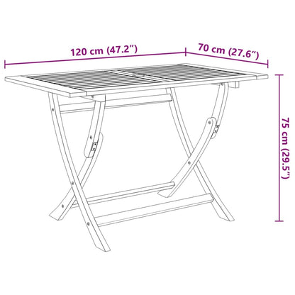 Table de Jardin Pliable Table de Salle à Manger de Patio Meuble d'Extérieur Terrasse Véranda 120x70x75 cm Bois d'Acacia Massif