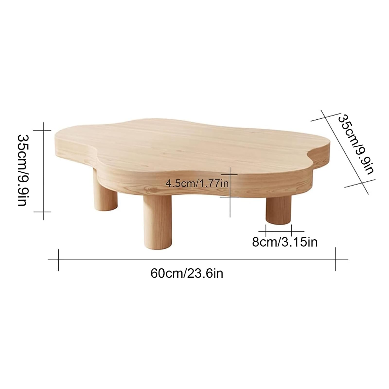 Table Basse en Forme de Nuage, Table Basse en Bois Irrégulier, Table D'appoint Épaisse à Coins Ronds, Table Basse Moderne avec 3 Pieds, pour Meubles de Salon - TABLE BOIS