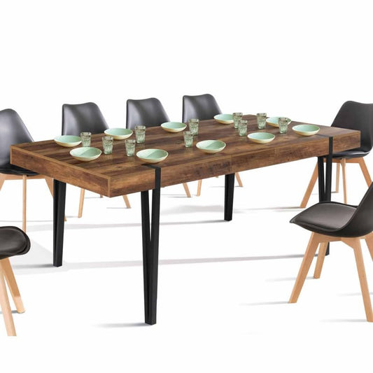 Table à Manger Extensible Rectangle Austria 6-10 Personnes Bois Pied épingle Noir 160-200 cm