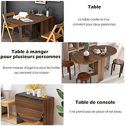 Table Extensible Salle à Manger pour 4-7 Personnes, Table Ronde Extensible Style Moderne avec 2 Rallonges Table Pliante Cuisine en Panneaux de Particules, 45-163 x 80 x75 cm - TABLE BOIS