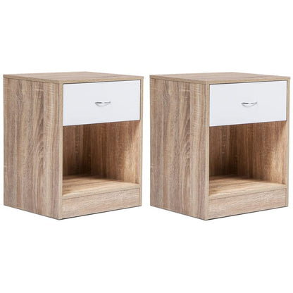 Lot de 2 Tables de Chevet Bois façon hêtre et tiroir Blanc