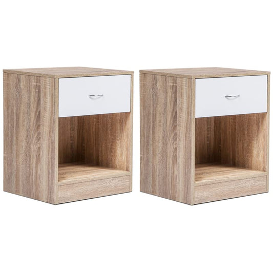 Lot de 2 Tables de Chevet Bois façon hêtre et tiroir Blanc