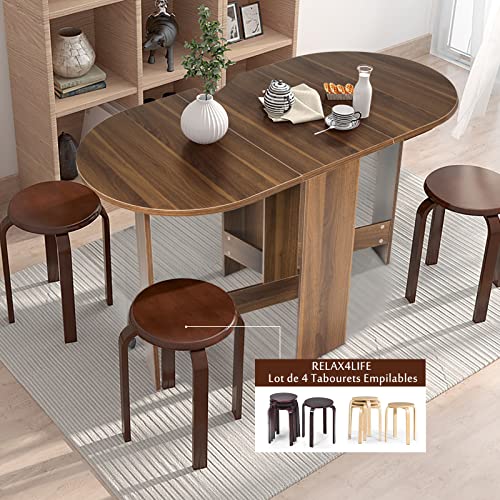 Table Extensible Salle à Manger pour 4-7 Personnes, Table Ronde Extensible Style Moderne avec 2 Rallonges Table Pliante Cuisine en Panneaux de Particules, 45-163 x 80 x75 cm - TABLE BOIS