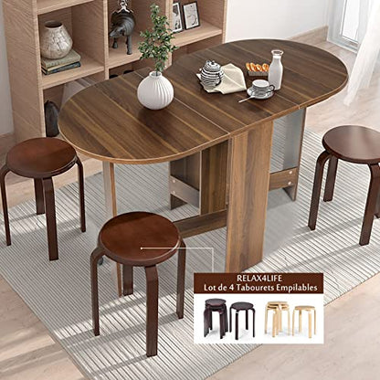 Table Extensible Salle à Manger pour 4-7 Personnes, Table Ronde Extensible Style Moderne avec 2 Rallonges Table Pliante Cuisine en Panneaux de Particules, 45-163 x 80 x75 cm - TABLE BOIS