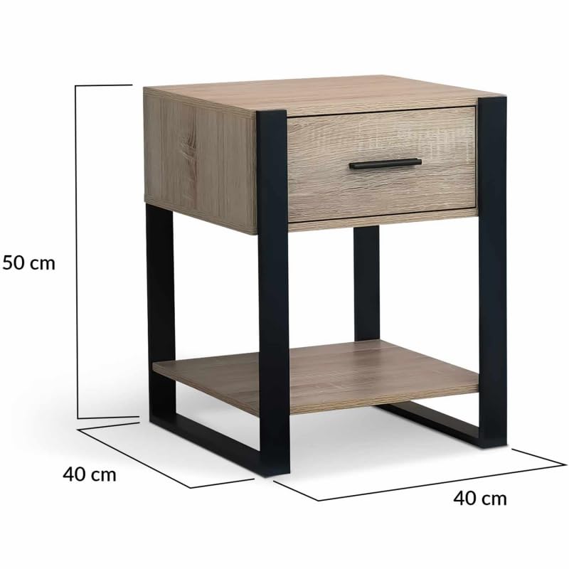 Lot de 2 Tables de Chevet 1 tiroir Bois et Noir