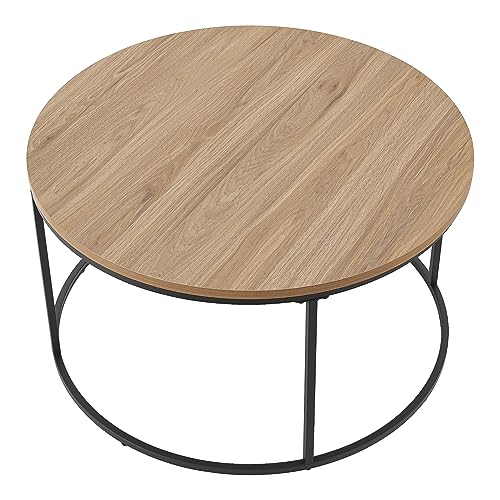 Table Basse Ronde pour Salon Chambre Métal Panneau de Particules 45 x 80 cm Noir Effet Bois - TABLE BOIS