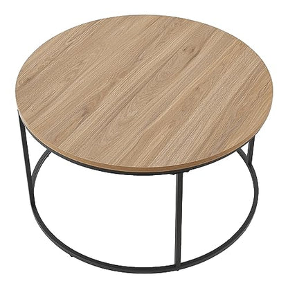 Table Basse Ronde pour Salon Chambre Métal Panneau de Particules 45 x 80 cm Noir Effet Bois - TABLE BOIS