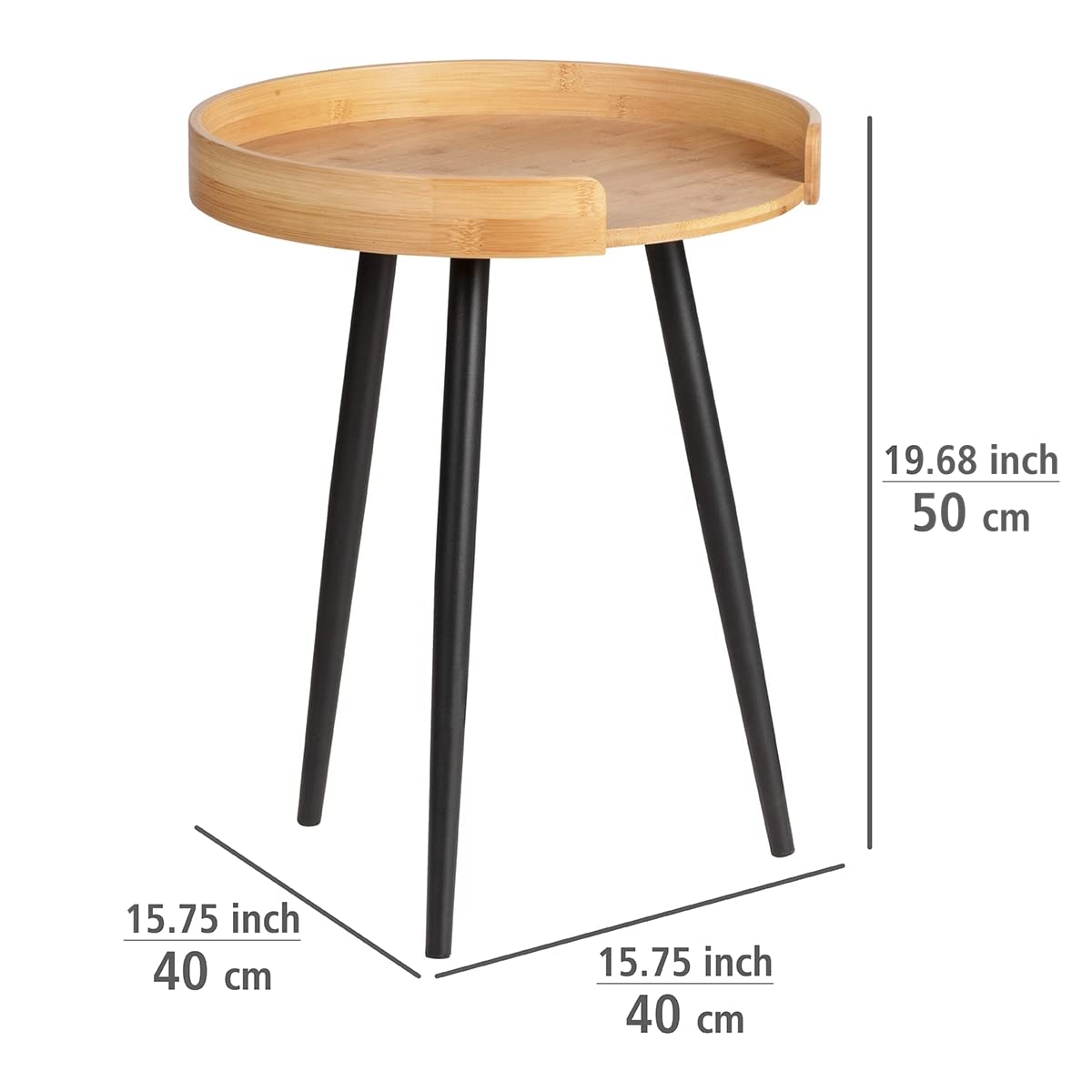 Table Basse Ronde, Table d'appoint Bout de canapé Bois, Table d'appoint pour Le Salon, Meuble de Salon Tendance Pied métal Noir, Bois Bambou, Ø 40 x 50 cm - TABLE BOIS