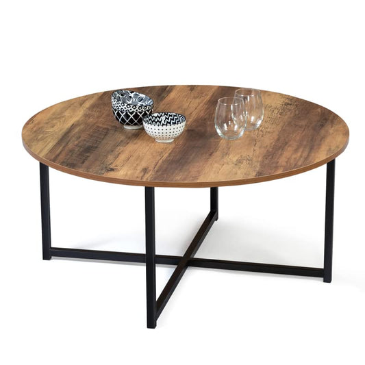 Table Basse Ronde Hawkins 80 cm Bois foncé Design Industriel - TABLE BOIS