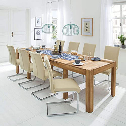 Table de salle à manger extensible XL 160-280 cm en bois massif chêne, idéale pour cuisine, salon, meubles de style rustique nordique, couleur chêne naturel