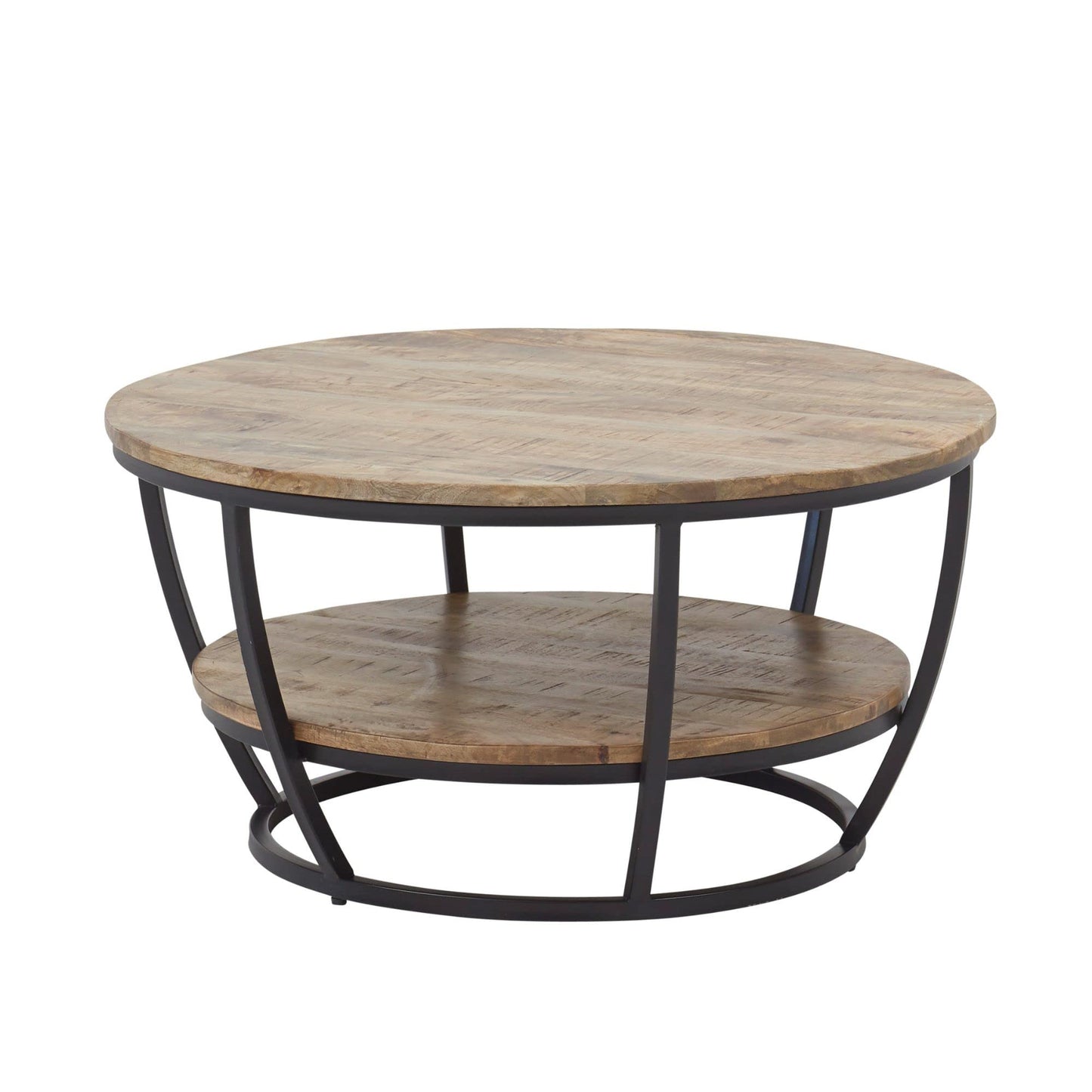 Table Ronde Massif Mangue – Table Basse de qualité supérieure avec Structure en métal Noir, Bois de manguier, 86,5 x 44 x 86,5 cm