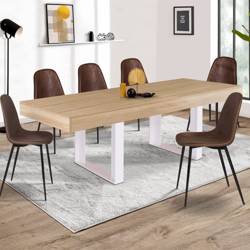 Table à Manger Extensible Rectangle Phoenix 6-10 Personnes Bois et Blanc 160-200 cm