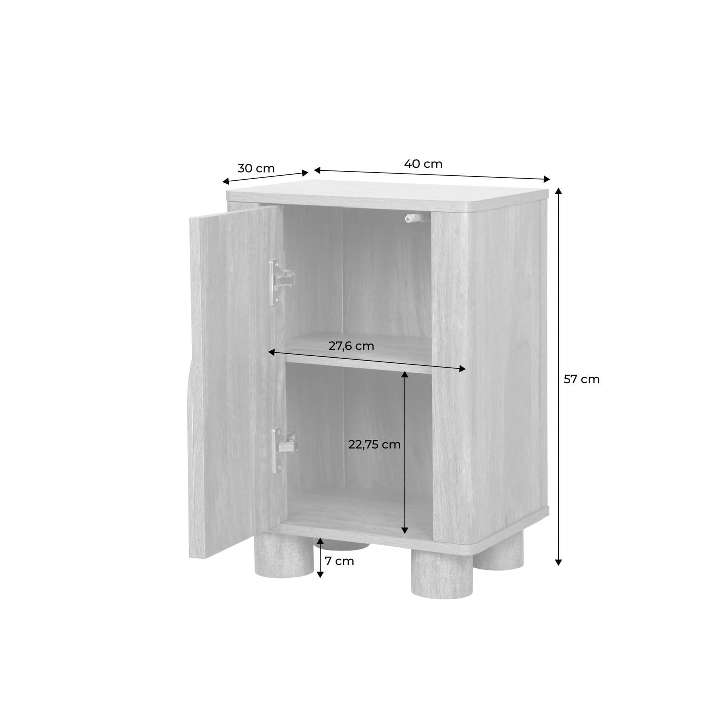 Lot de 2 Tables de Chevet Effet Bois de manguier et Pieds arrondis. 1 Porte et 1 étagère