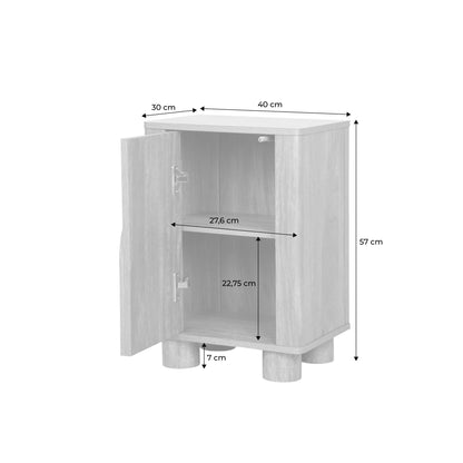 Lot de 2 Tables de Chevet Effet Bois de manguier et Pieds arrondis. 1 Porte et 1 étagère