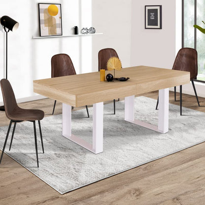 Table à Manger Extensible Rectangle Phoenix 6-10 Personnes Bois et Blanc 160-200 cm