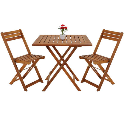 Ensemble de Jardin en Bois d'acacia Set 1 Table et 2 chaises Pliables pour extérieur terrasse Balcon