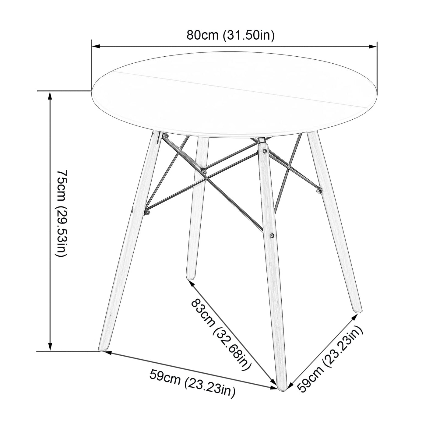 Table de Salle à Manger Scandinave Design Noir avec Jambes en hêtre 80 cm - TABLE BOIS