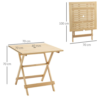 Table à Manger de Jardin Pliable Table Bistro carrée Table Patio terrasse avec Trou pour Parasol Bois de peuplier dim. 70L x 70l x 70H cm Naturel