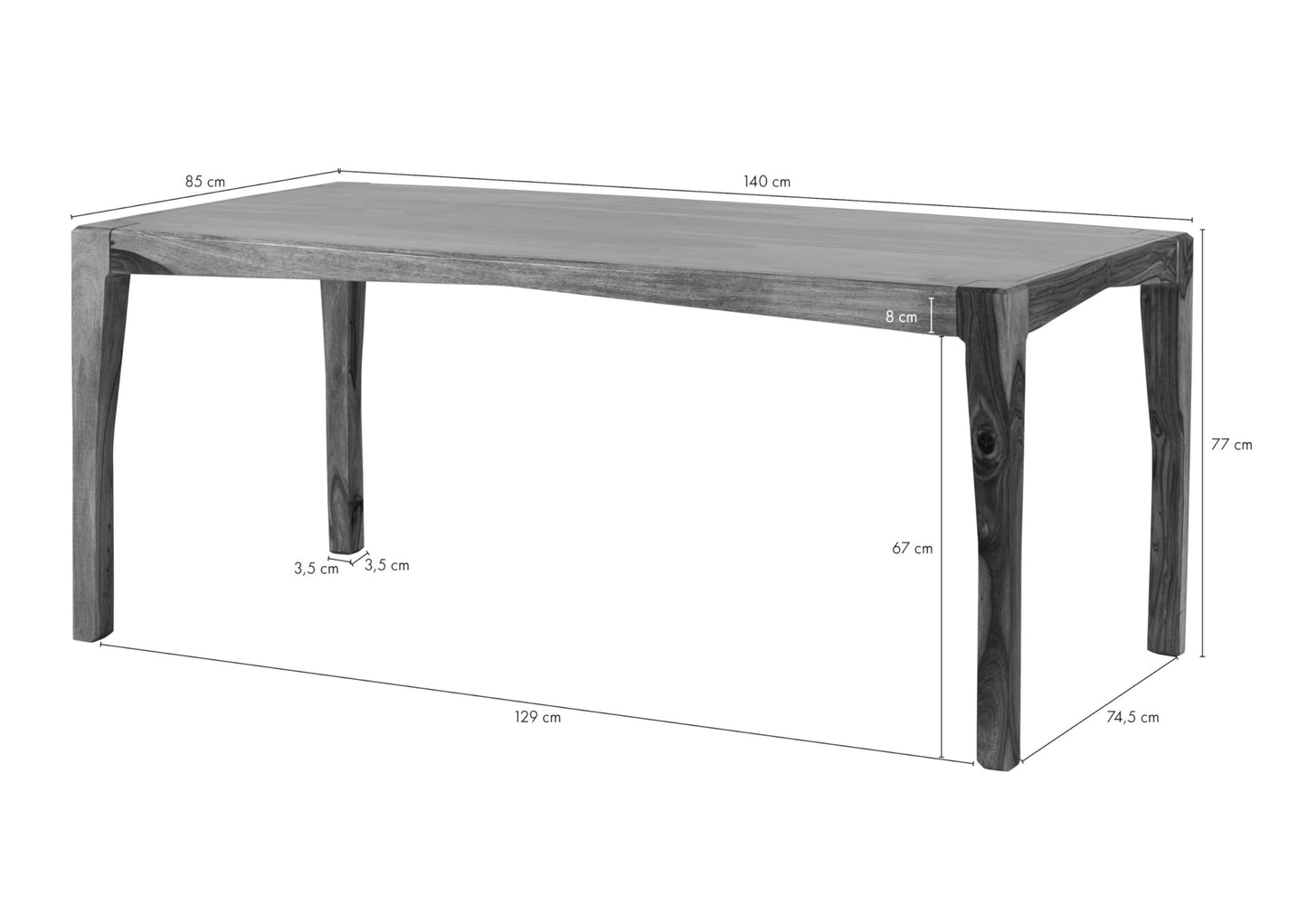 Table à Manger 140x85cm - Bois Massif de Palissandre laqué - Ancona #0101