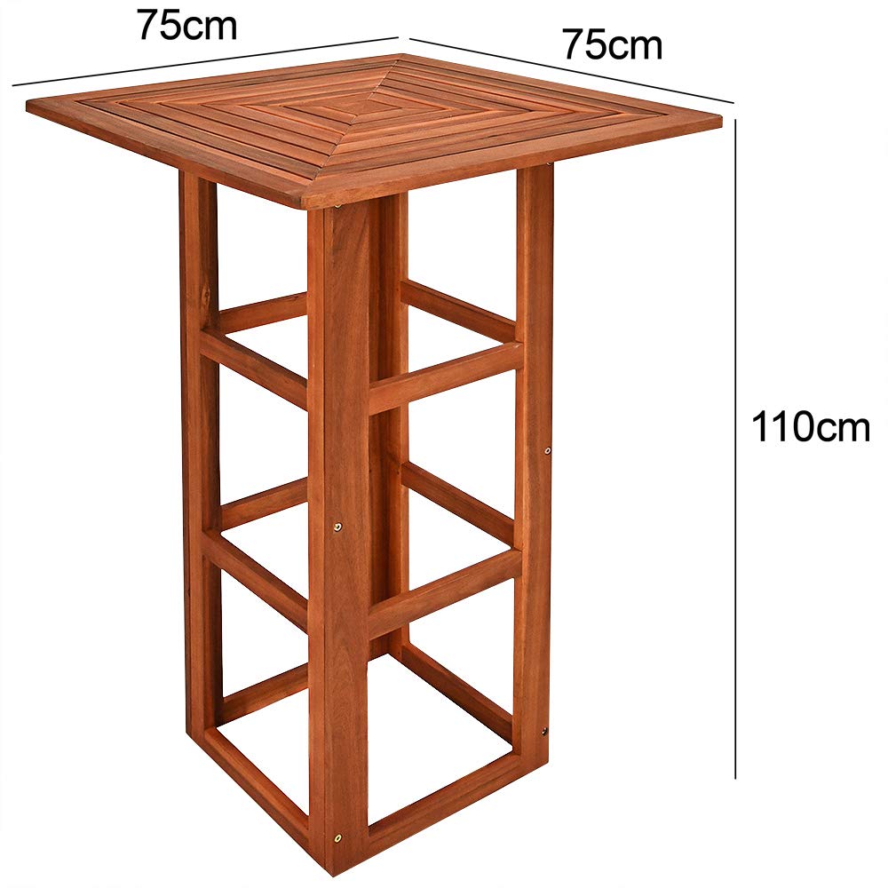 Table Haute carrée en Bois d'Acacia 75x75x110cm Mange-Debout Table en Bois extérieur Jardin terrasse évènement